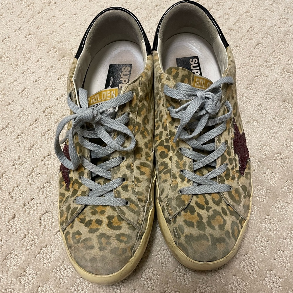 Golden goose Superstar cheetah print sneakers with red sparkle star